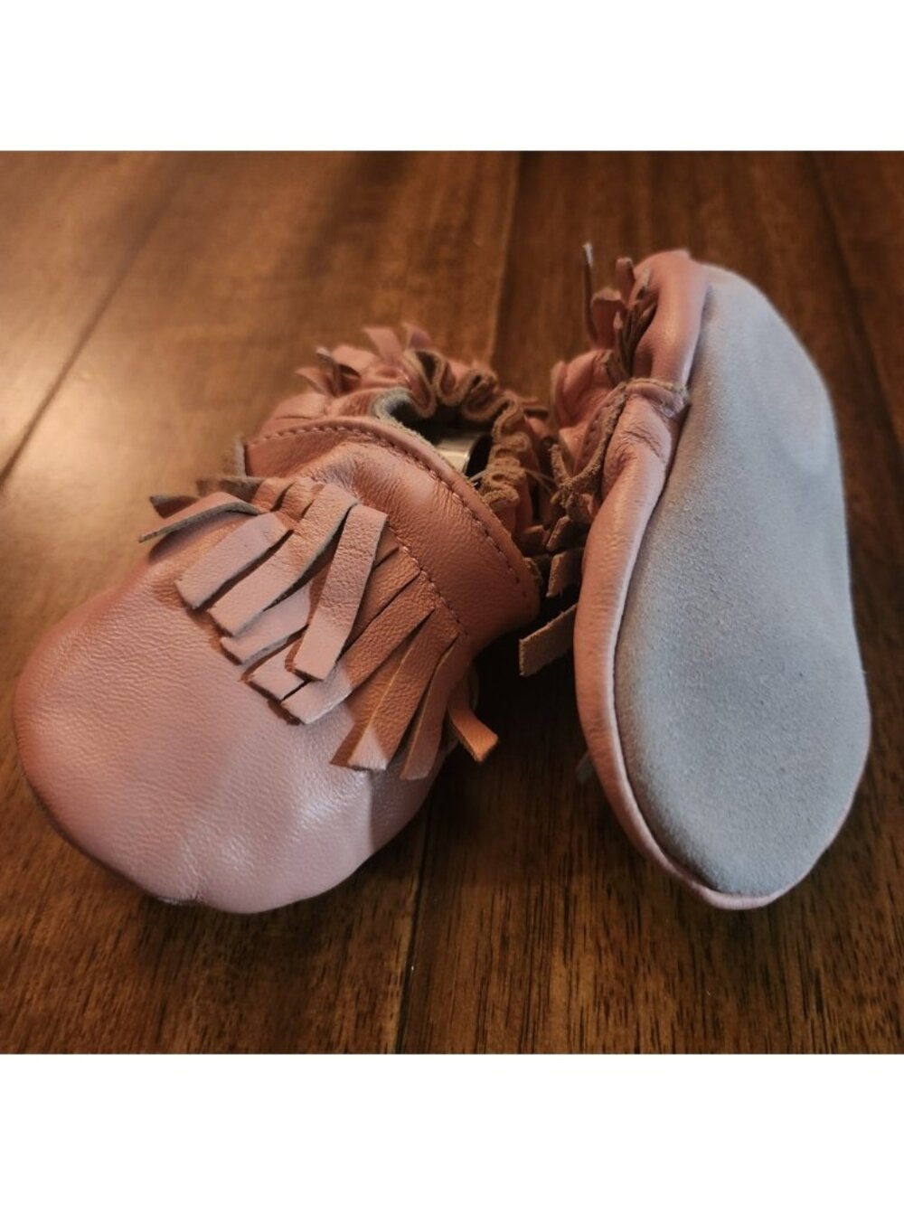 NWT Tickle Toes Pink Leather Moccasin Baby Shoes Size 0-6 Months Fringe‎